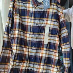Men's Plaid Shirt - Blue, Orange, White
